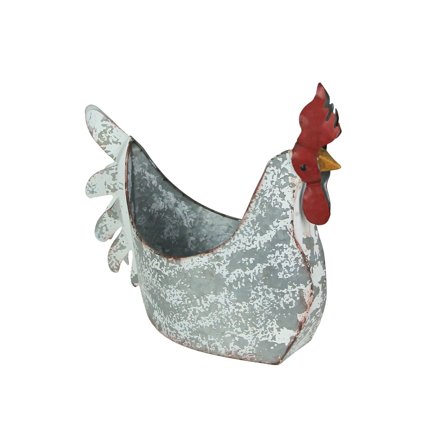 Weathered White Galvanized Metal Rooster Planter