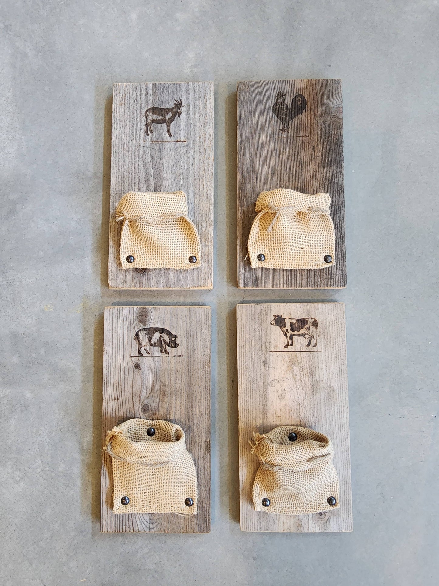 Burlap and Wood Farm Animal Rustic Wall Planter