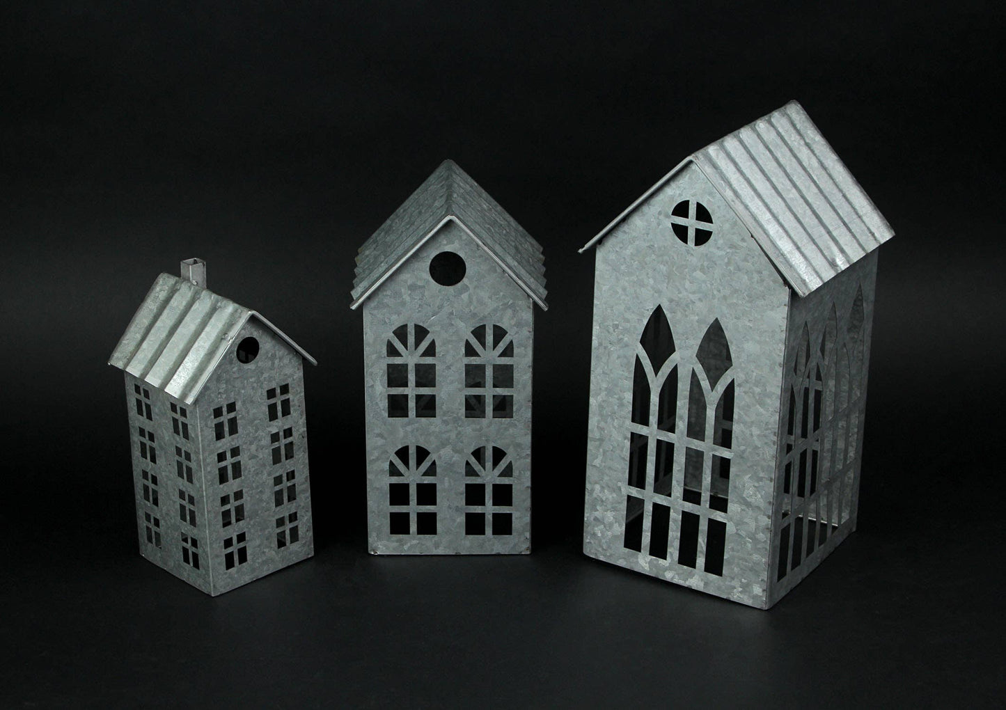 Set of 3 Country Farmhouse Metal House Shaped Candle Holders