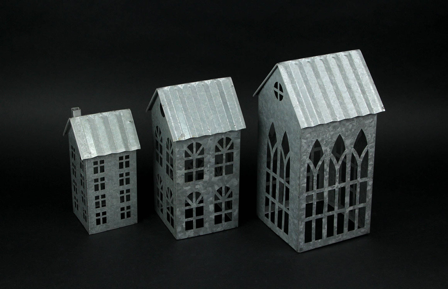 Set of 3 Country Farmhouse Metal House Shaped Candle Holders