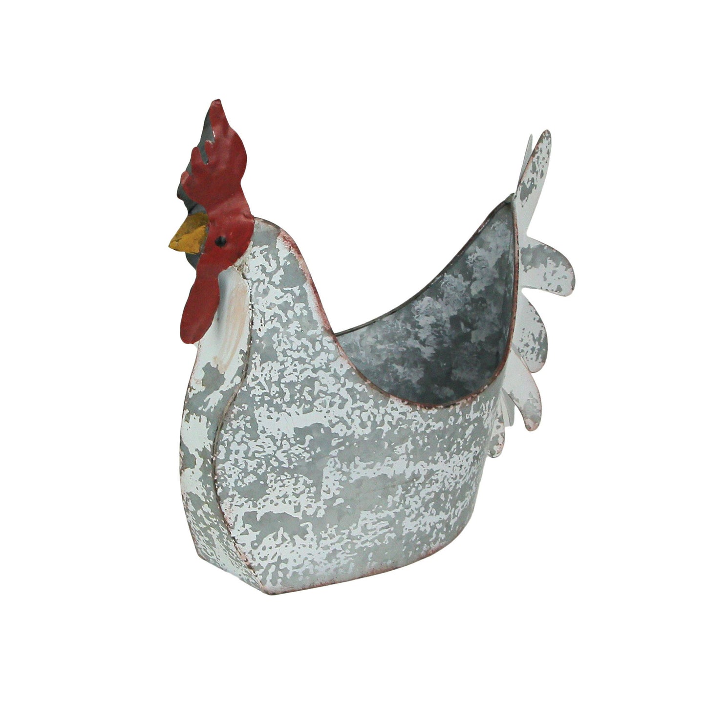 Weathered White Galvanized Metal Rooster Planter