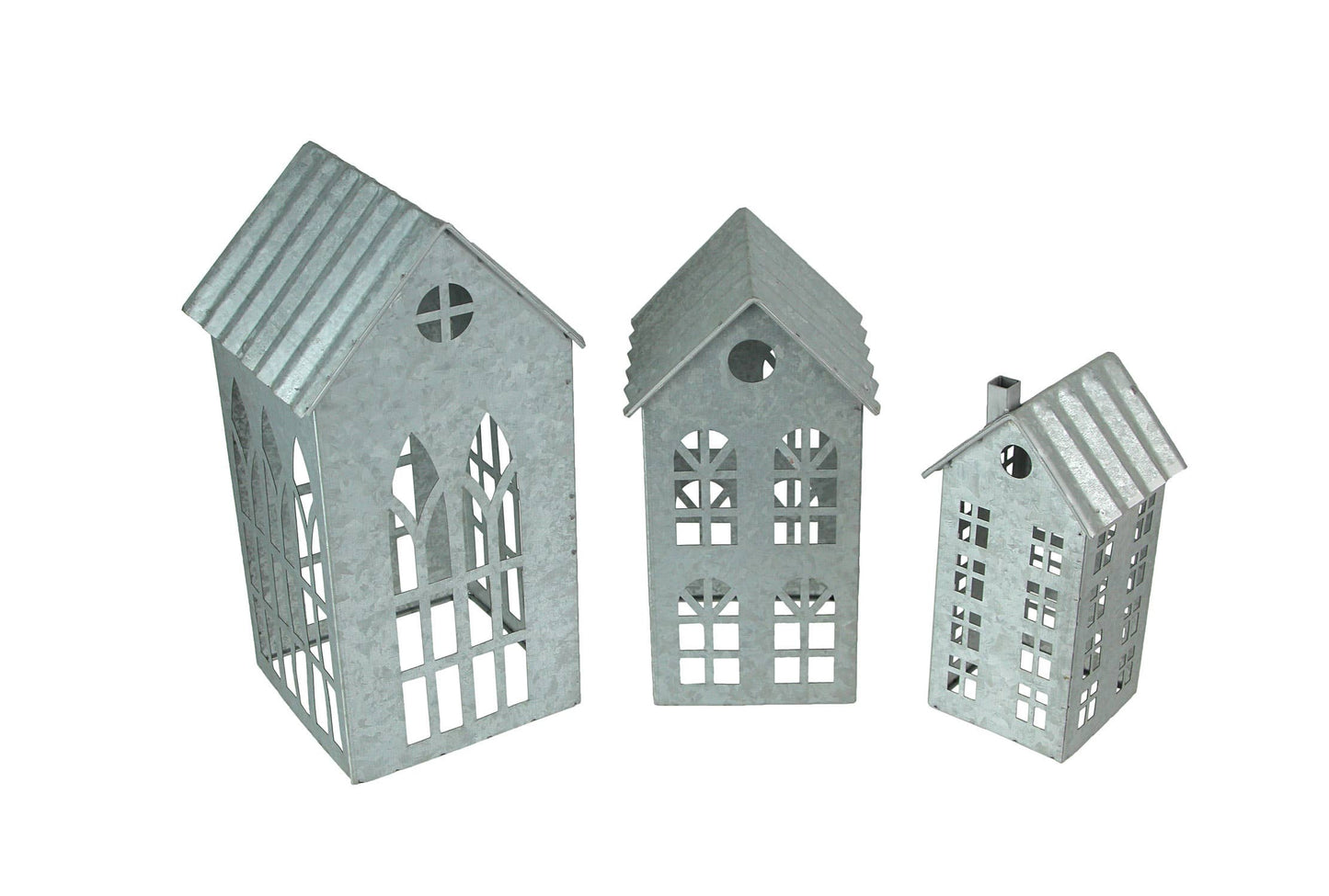 Set of 3 Country Farmhouse Metal House Shaped Candle Holders