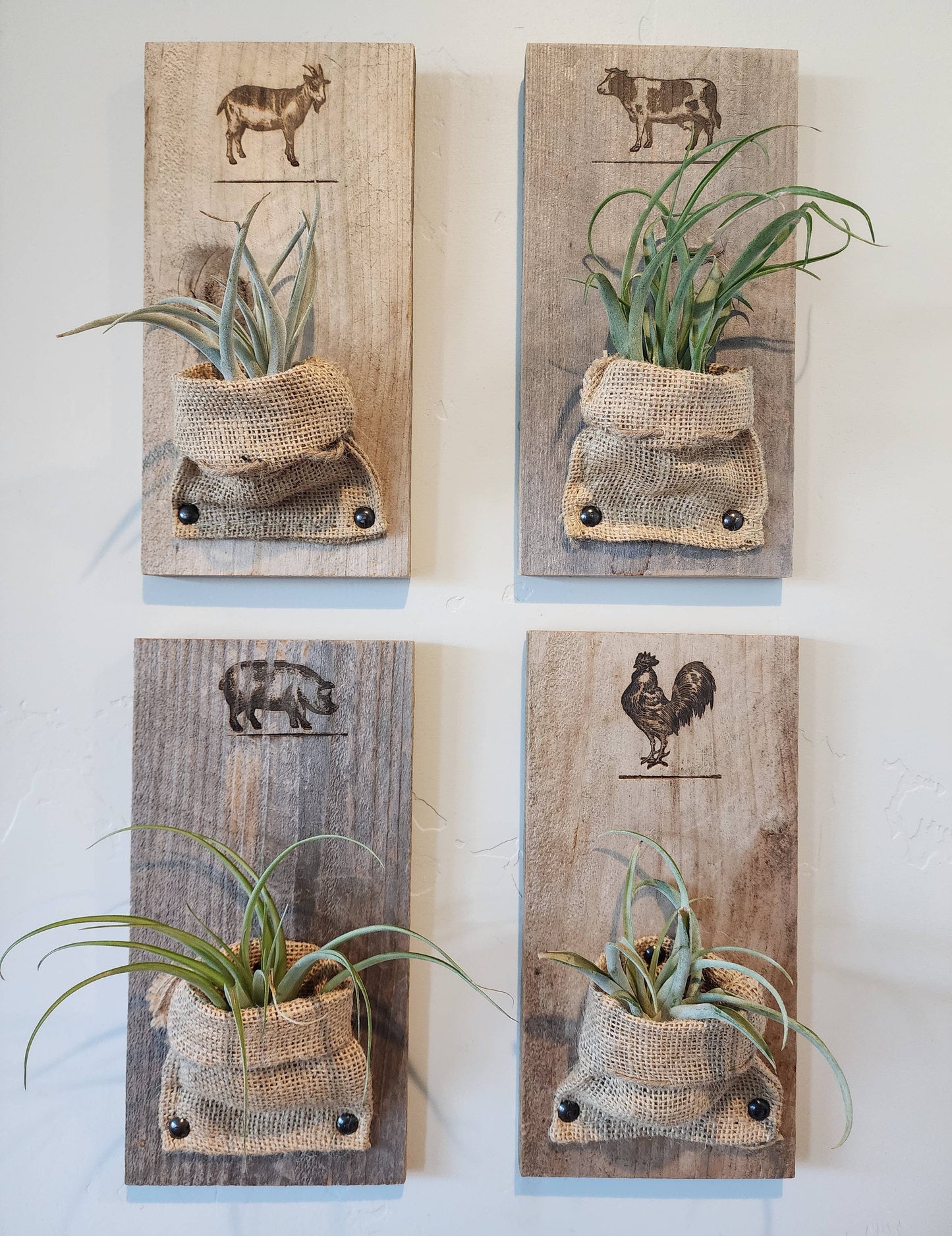 Burlap and Wood Farm Animal Rustic Wall Planter