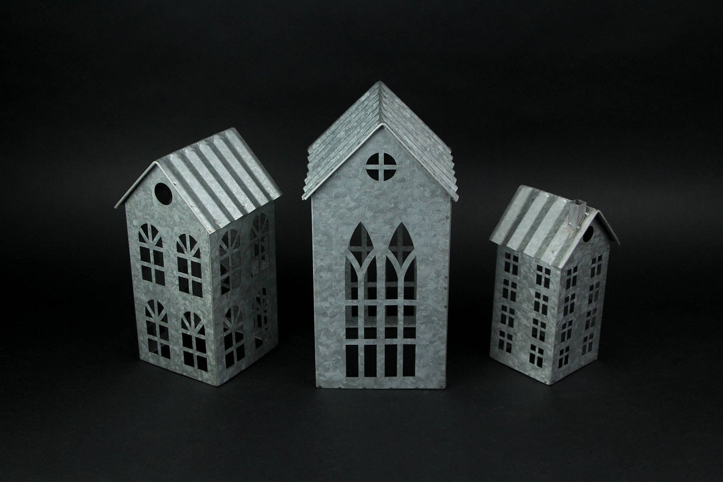 Set of 3 Country Farmhouse Metal House Shaped Candle Holders