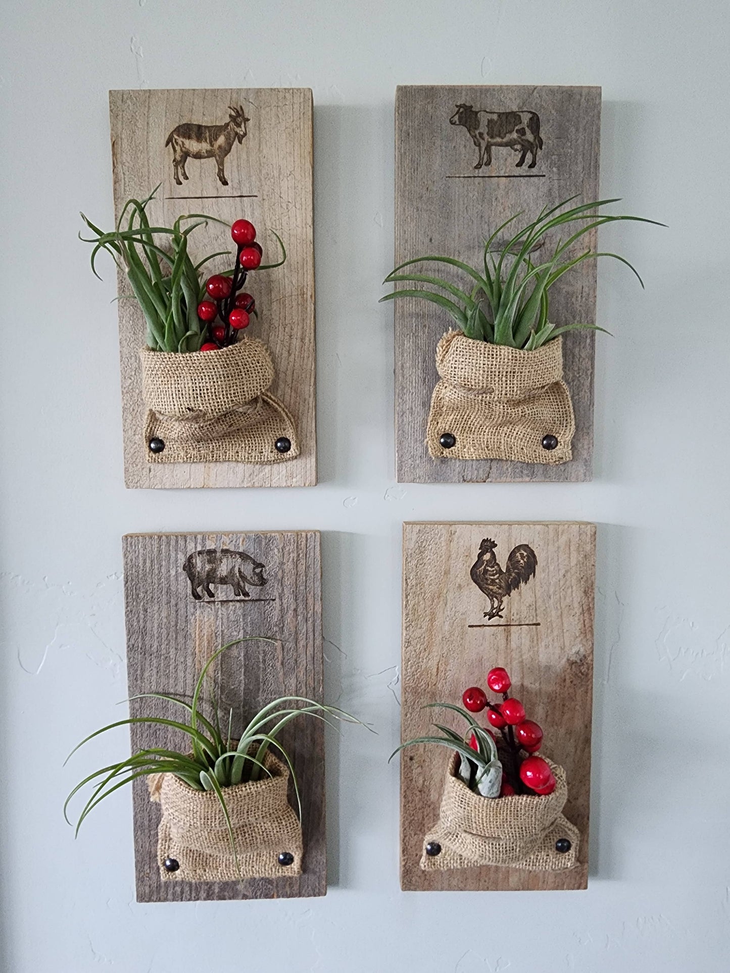 Burlap and Wood Farm Animal Rustic Wall Planter