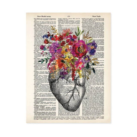 Heart Art Watercolor Flowers in Pinks, Purples - Anatomy Art