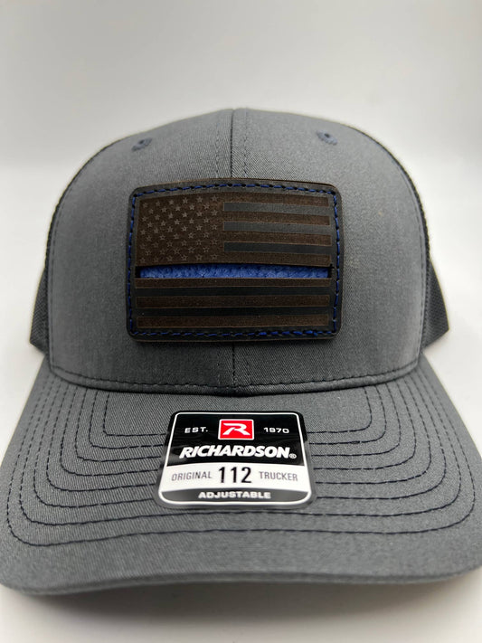 Thin Blue Line Leather Patch Hat