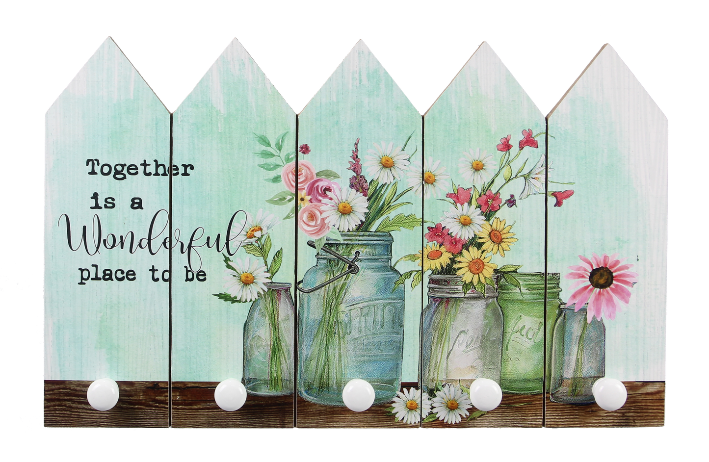 Wood Fence Wall Sign w/Hanging Knobs