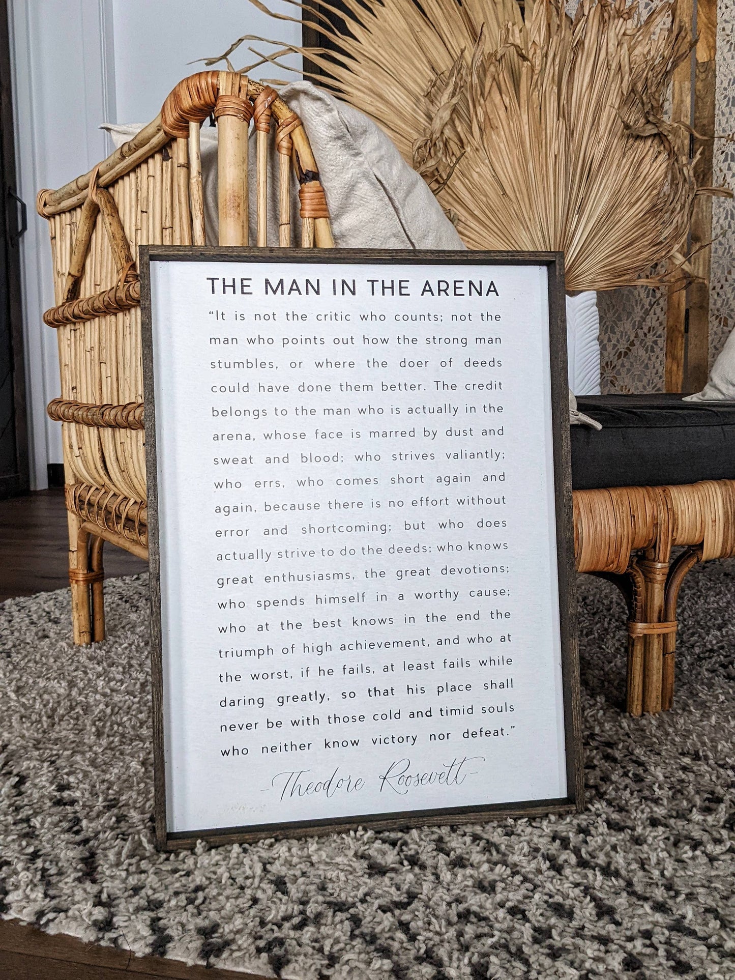 The Man in the Arena Wood Sign