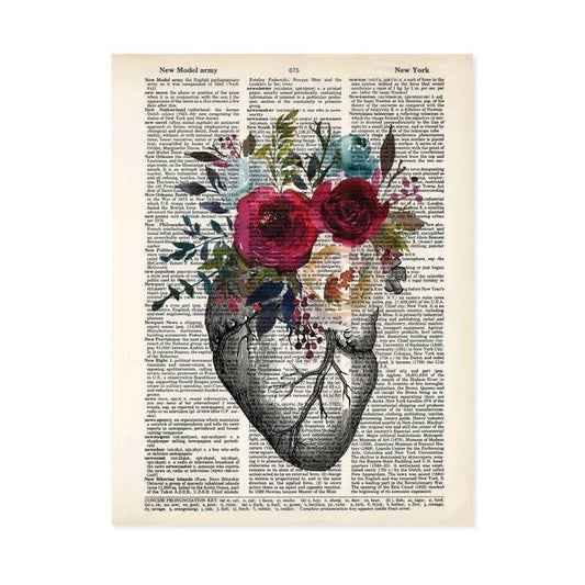 Heart Etching with Watercolor Flowers in Berry and Blue