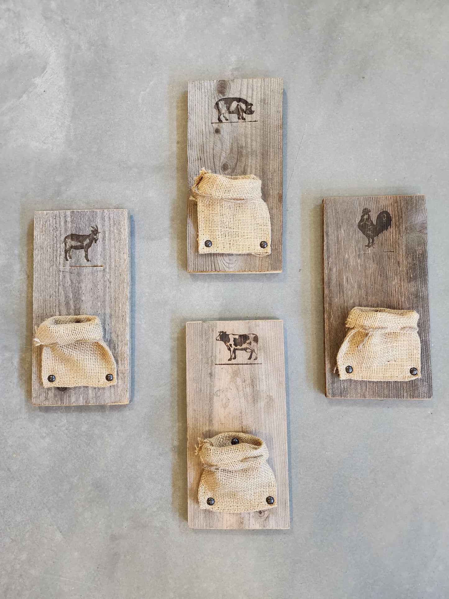 Burlap and Wood Farm Animal Rustic Wall Planter