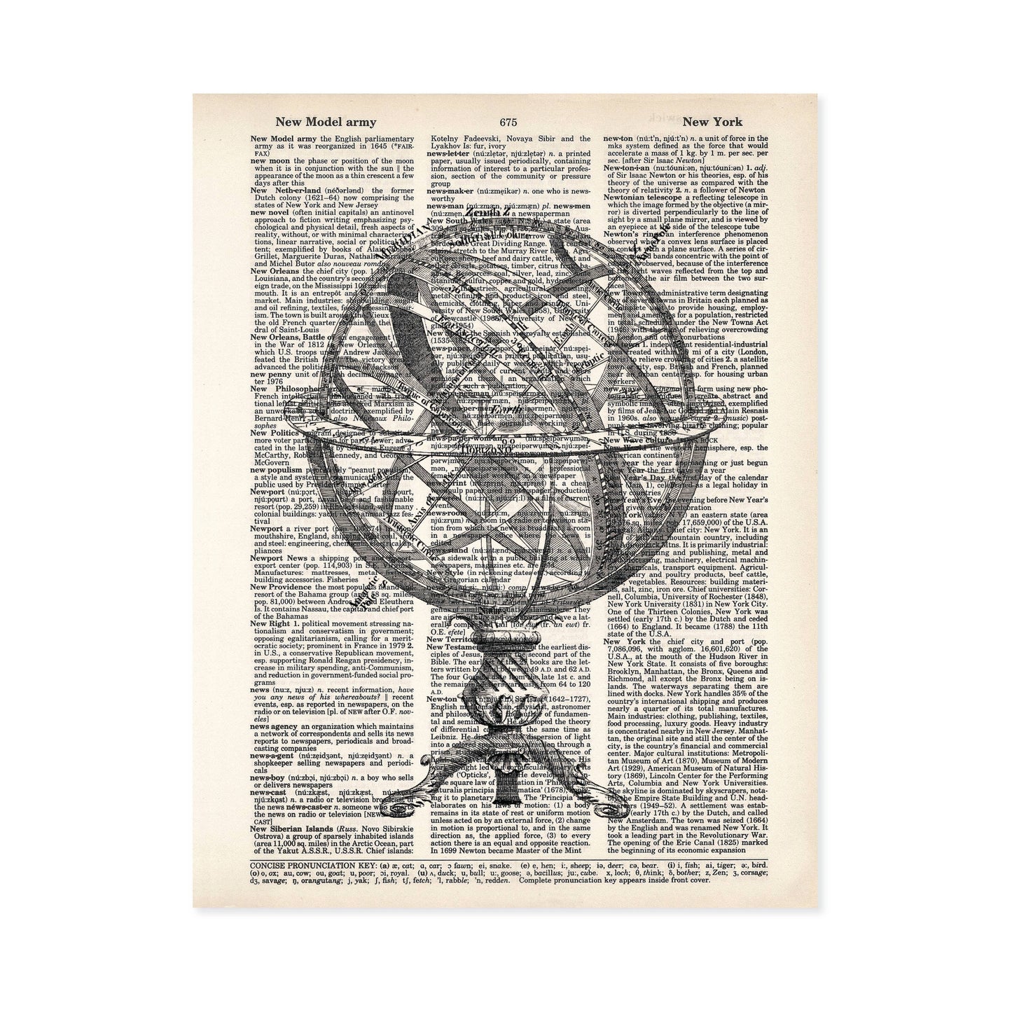 Armillary Sphere - Vintage Etching on Dictionary Page