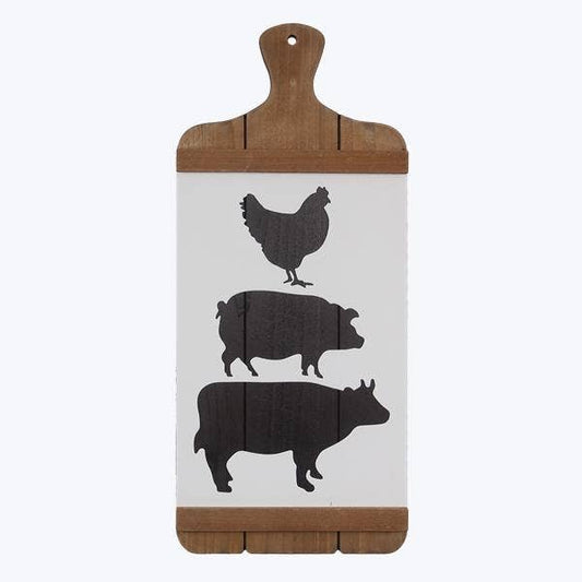 Wood Bread Board Shape Staked Farm Animals Wall Sign