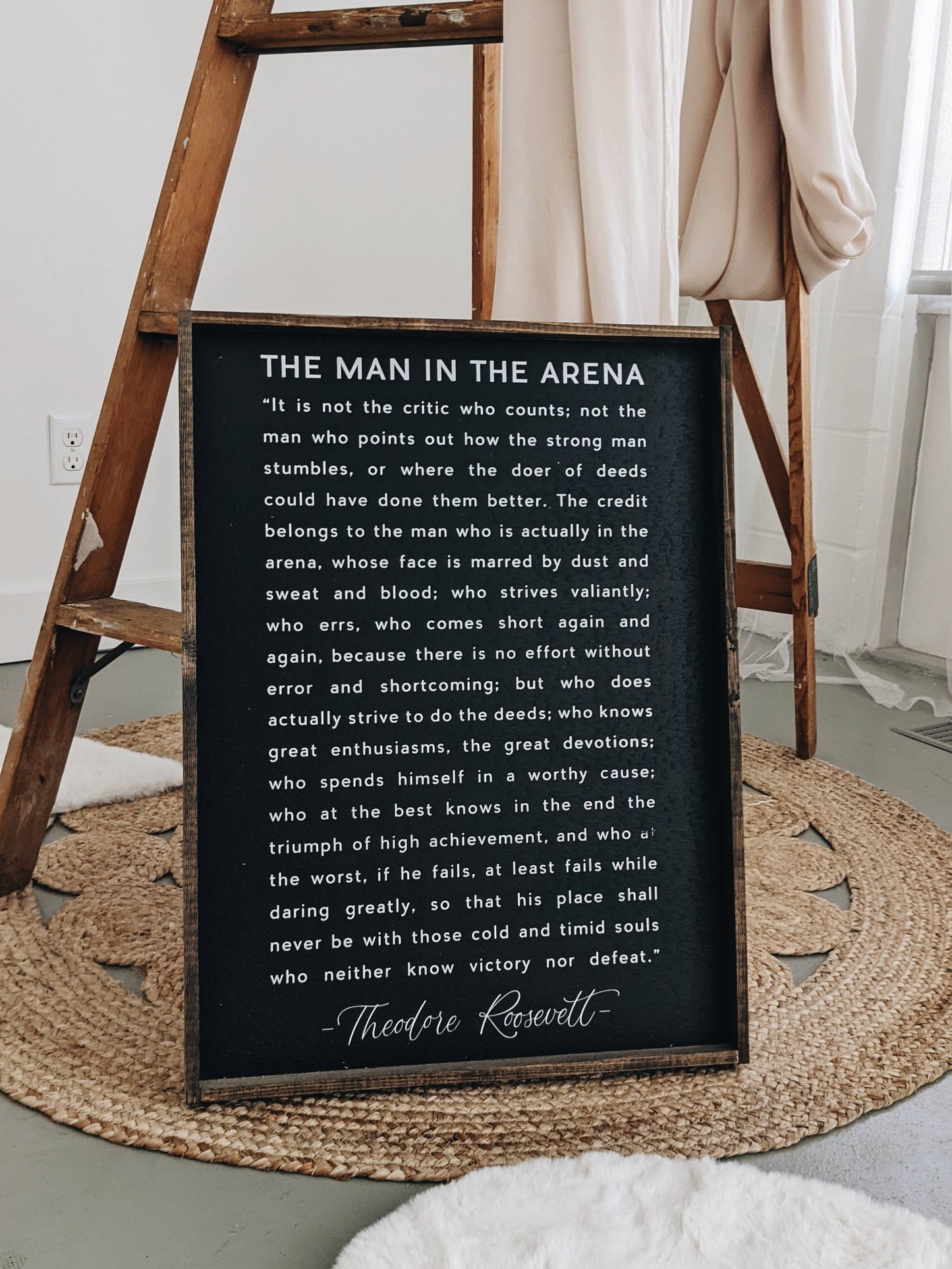 The Man in the Arena Wood Sign